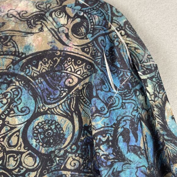 Reba Top Women 2X Burnout Southwestern Rhinestone Aztec Artsy Stretchy Abstract - Picture 13 of 14